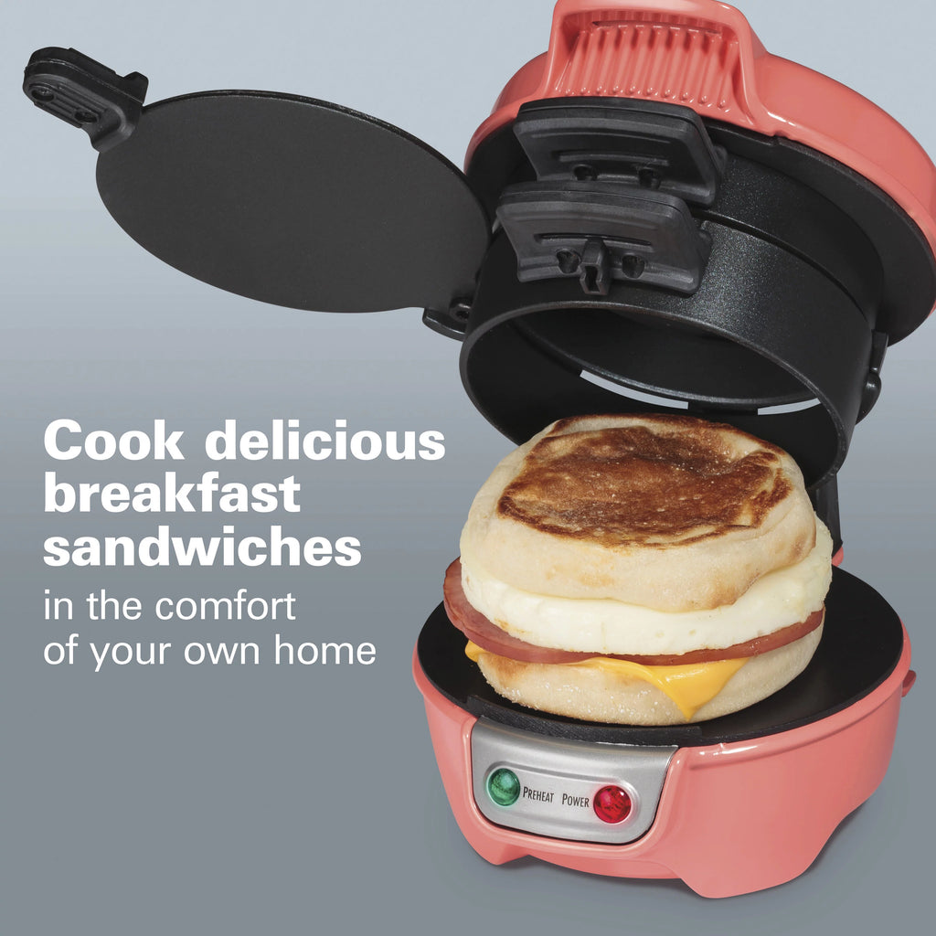 Breakfast Sandwich Maker with Egg Cooker Ring, Coral X4866