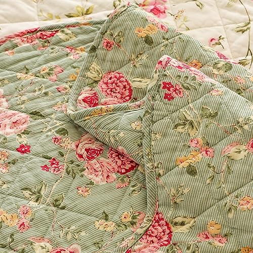 Pink Rose Floral Patchwork Cotton Queen Size Quilted Comforter Set 3-Piece Y320