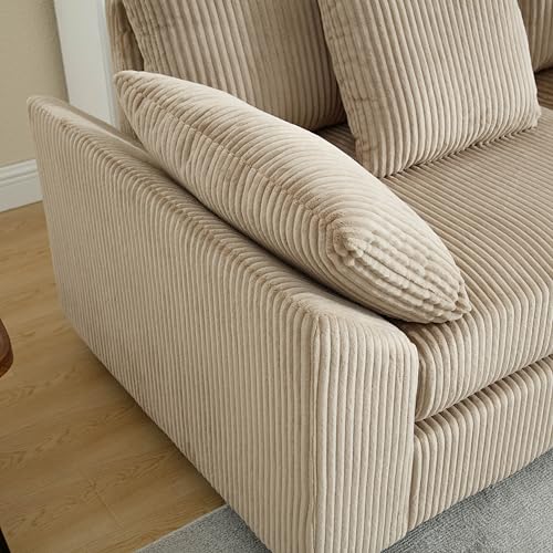Oversized Corner Modular Sectional Sofa Set, L-Shaped Couch with Movable Ottoman and 7 Pillows, Corduroy Fabric Deep Seat 6 Seater Cloud Couch (Beige) V8367