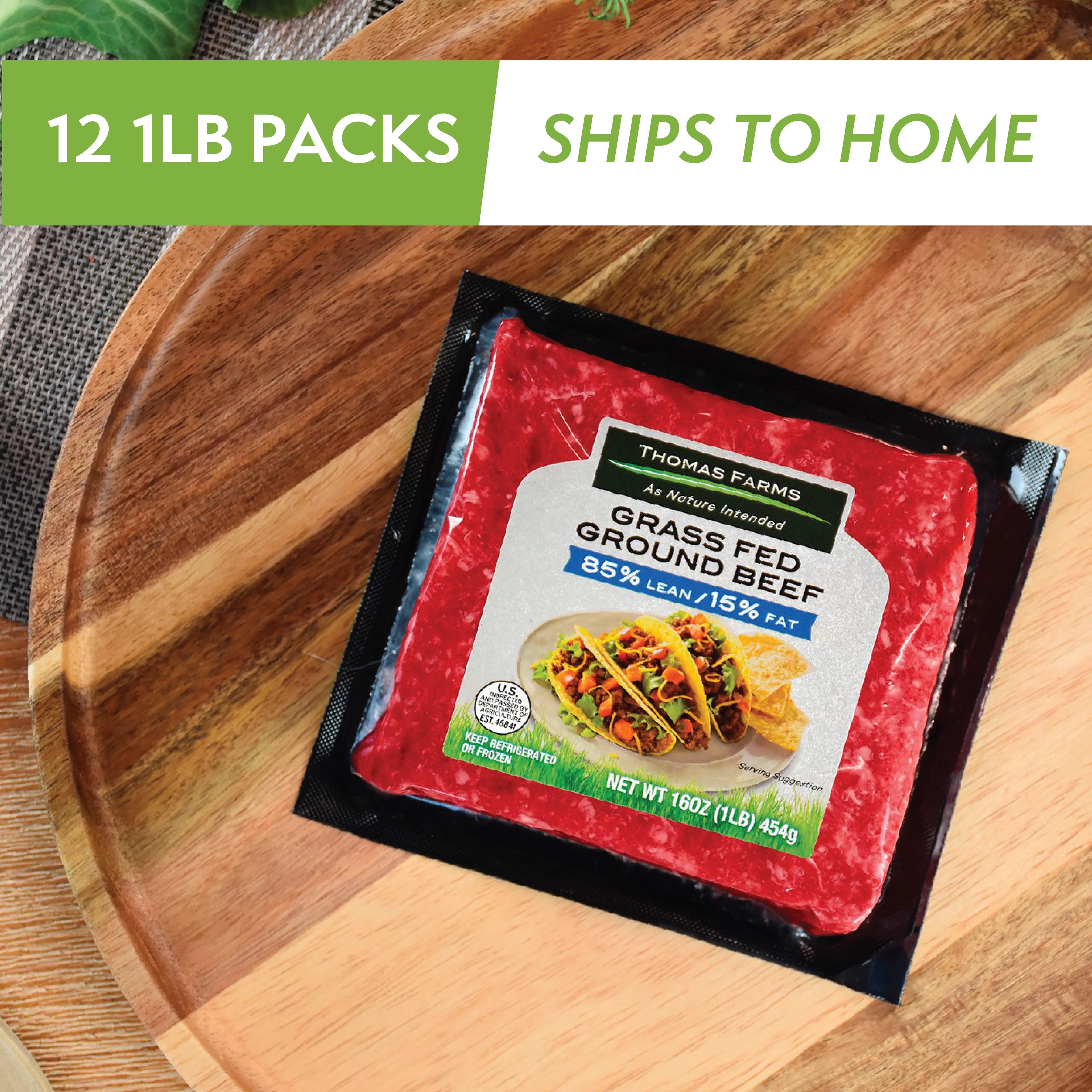 Grass Fed Ground Beef 85/15, Twelve 1lb Packages G1412