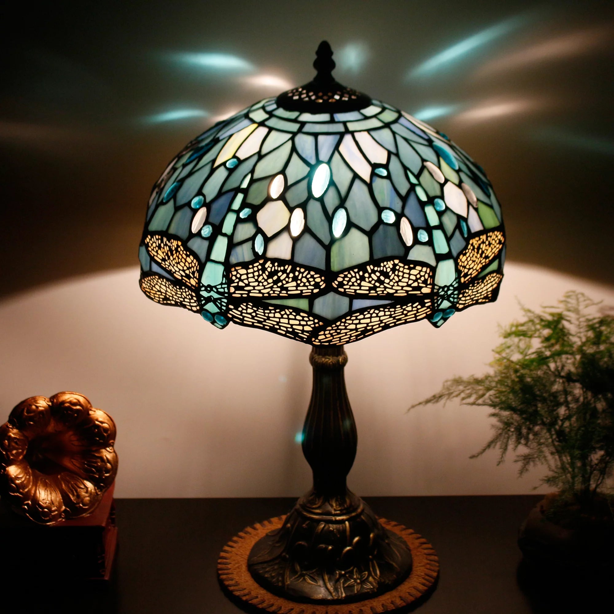 Sea Blue Stained Glass Table Lamp 18" Tall I50723