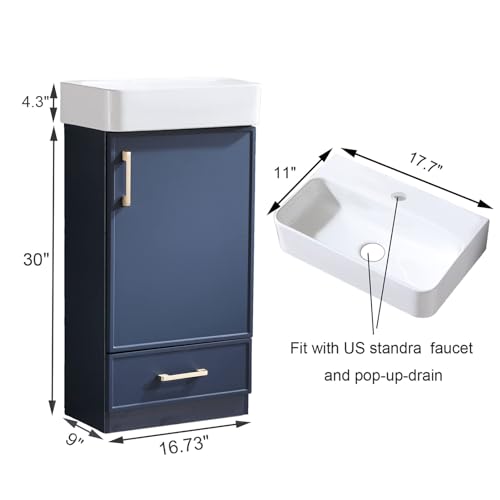 Blue 1 Door 1 Drawer Bathroom Vanity with Sink N396
