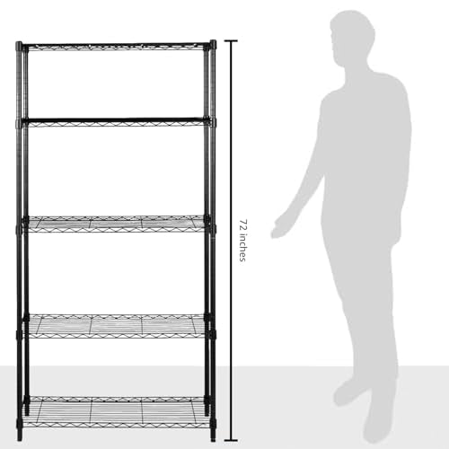5-Shelf Adjustable Heavy Duty Steel Wire Rack Storage Shelving, Chrome C188