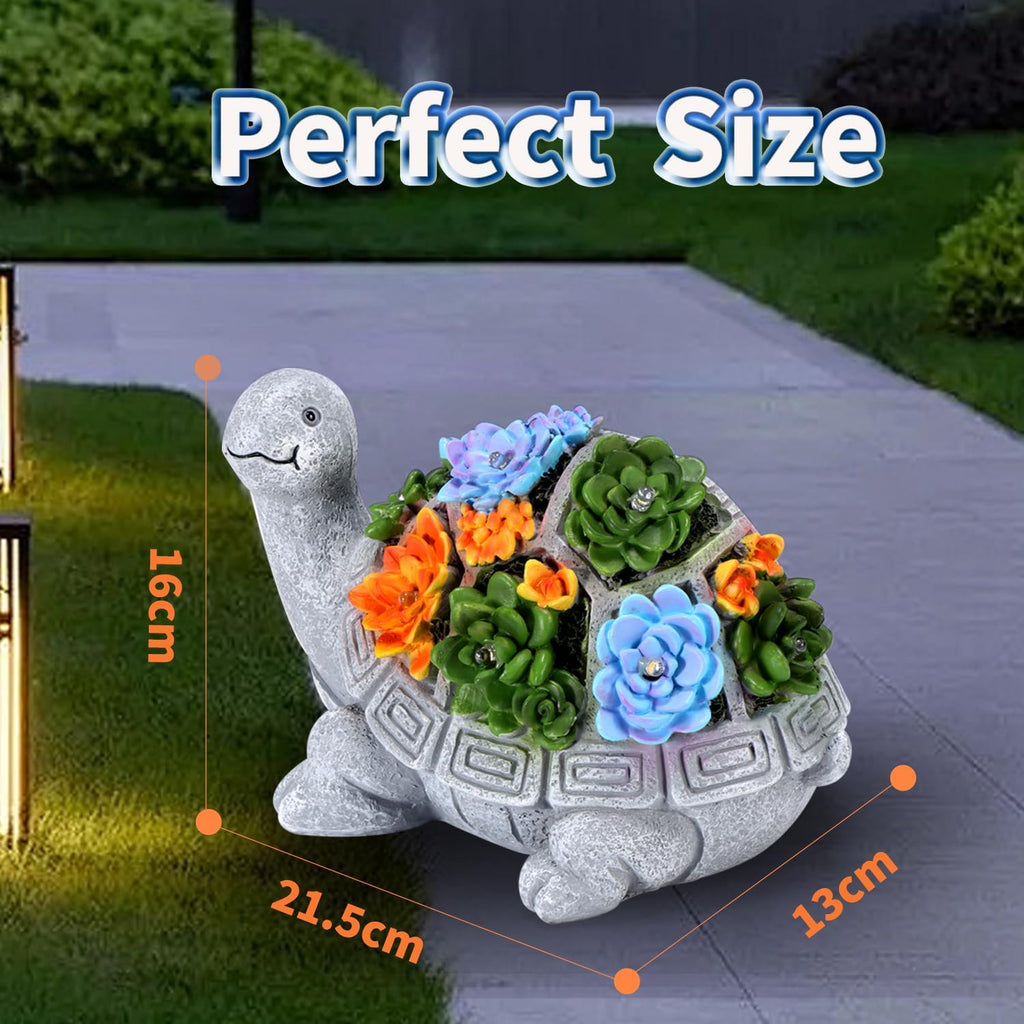 Turtle Statue with Succulent and 7 LED Colour Lights V4585