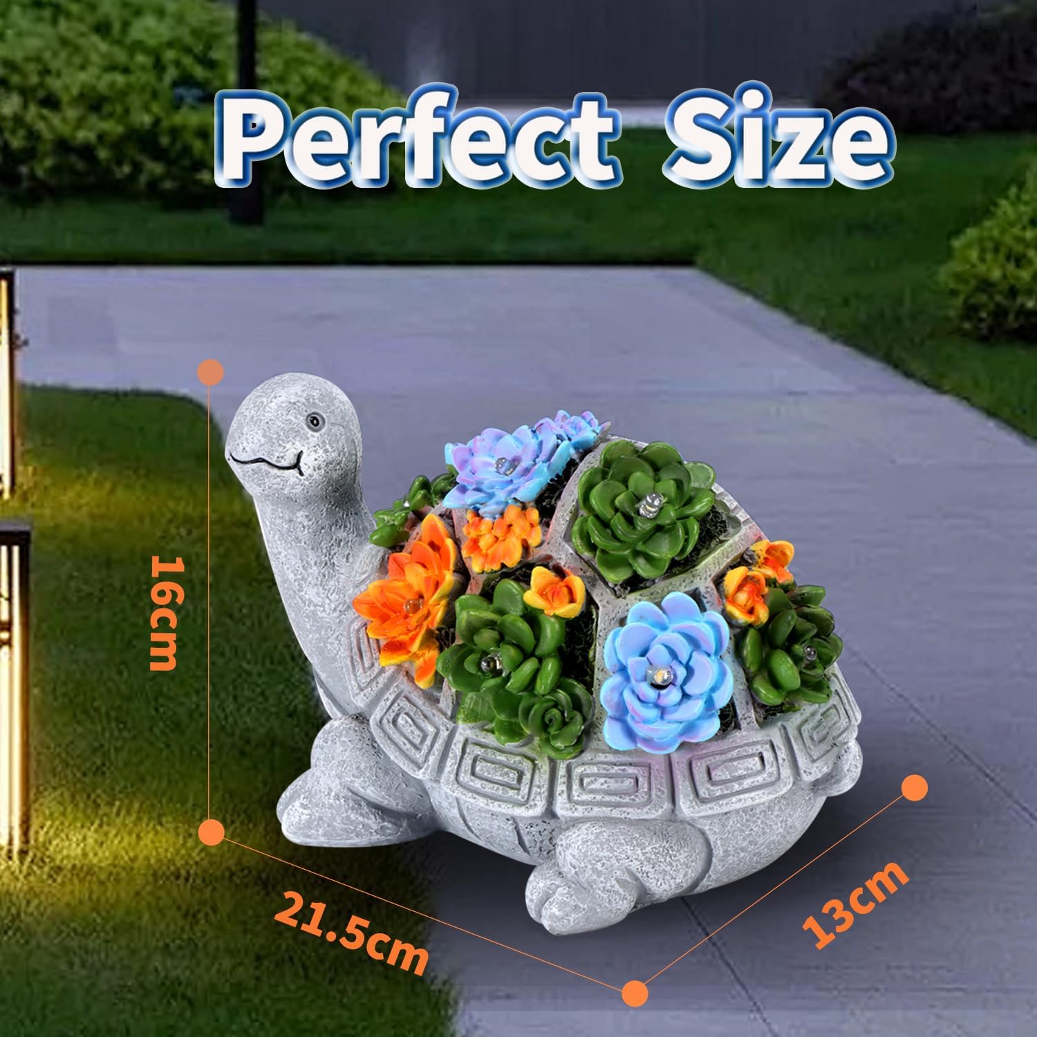 Turtle Statue with Succulent and 7 LED Colour Lights V4585
