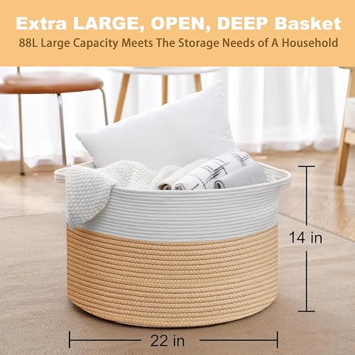 Large Woven Cotton Rope Blanket Basket T674