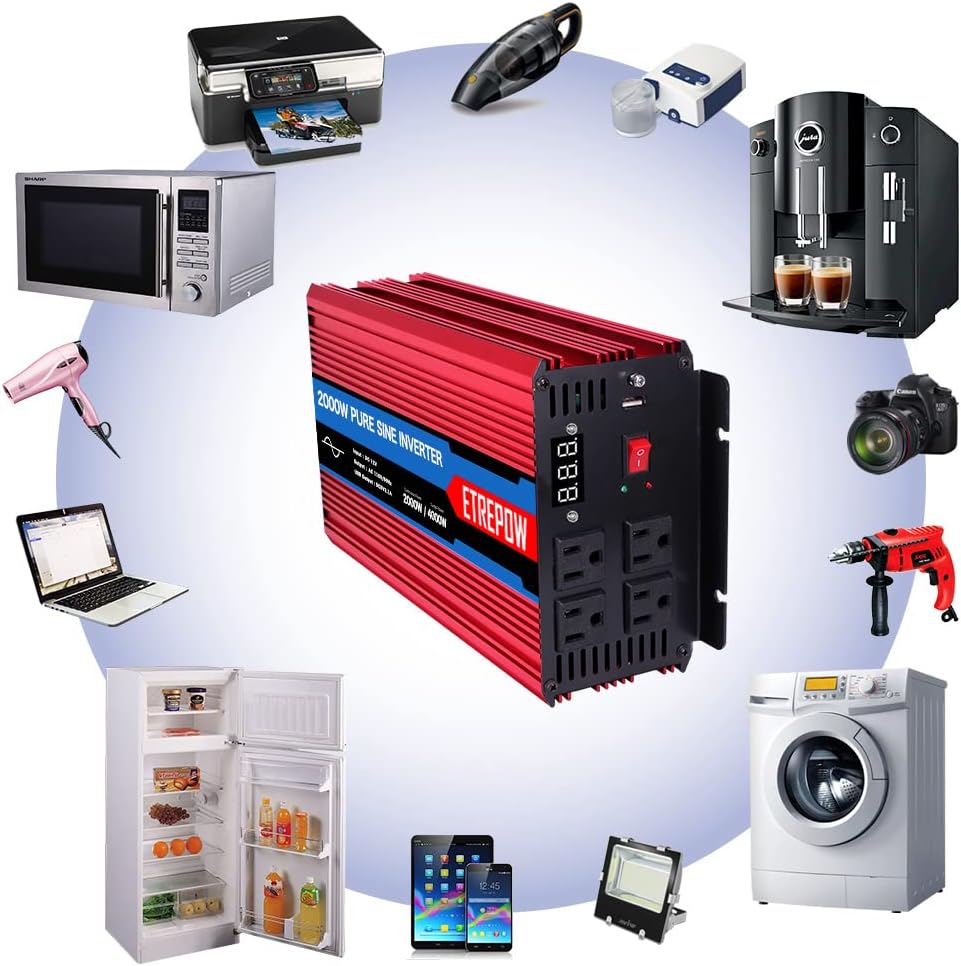 2000 Watt Pure Sine Wave Power Inverter 12V DC to 110V AC R682