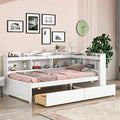 White Pine Wood Twin Size Platform Bed with L-shaped Bookcase Headboard and 2 Storage Drawers S79788