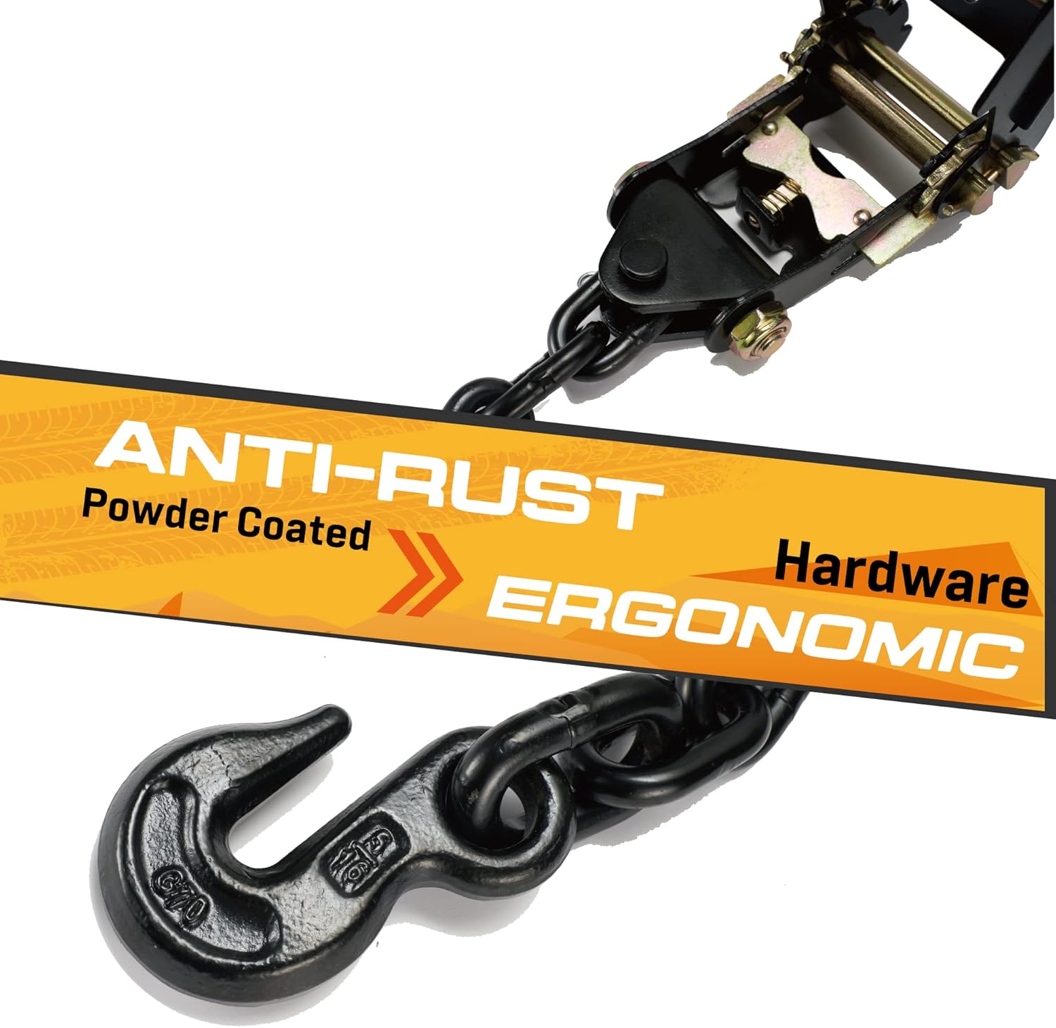 4 Pack Ratchet Car Tie Down Strap with Chain Hooks 2" x 144' Heavy Duty 10,000lbs Min Break Strength Tire Straps N866127