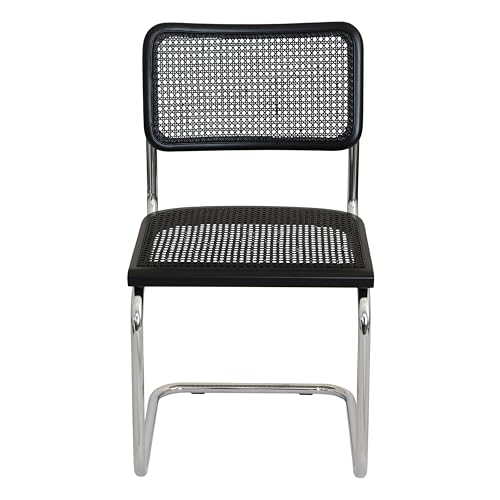 Walnut Wood & Natural Cane Cantilever Side Chair with Chrome Steel Frame J2082