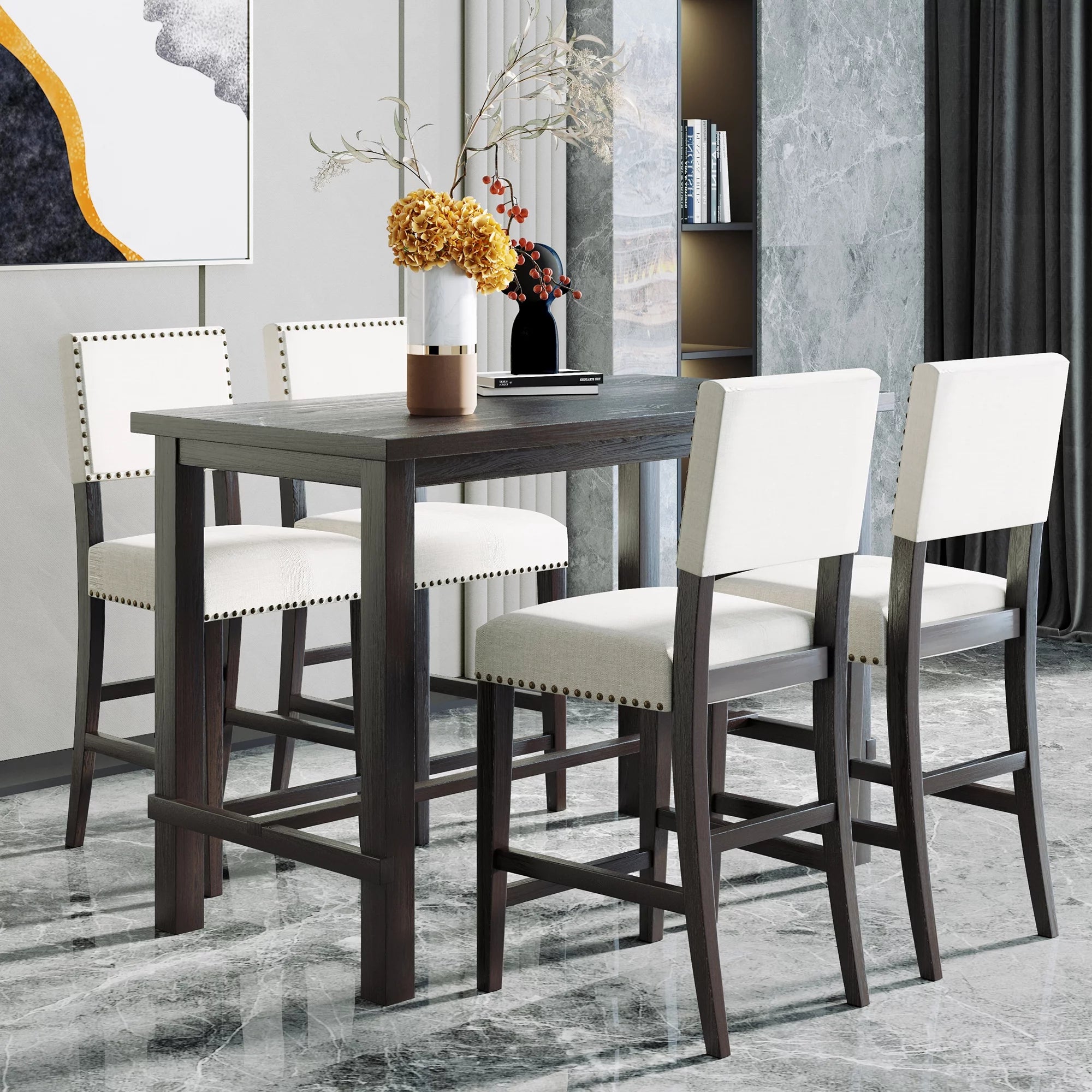 5 Piece Counter Height Dining Table Set with 4 Cushioned Chairs M6855