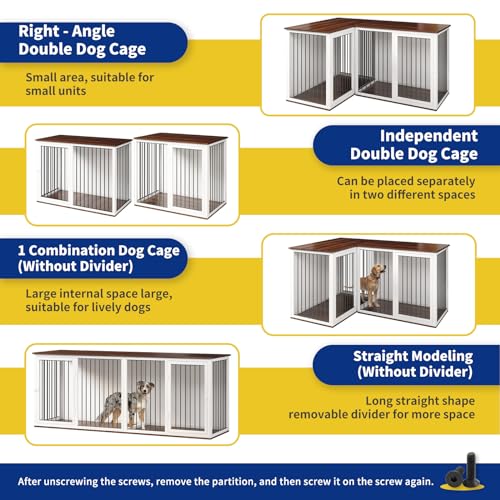 79.1" Large Double Dog Crate with Dividers and Double Doors (Black Gray) M604