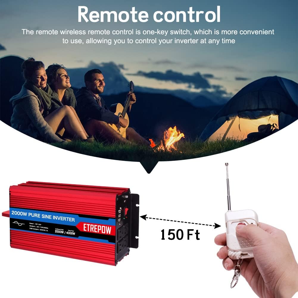 2000 Watt Pure Sine Wave Power Inverter 12V DC to 110V AC R682