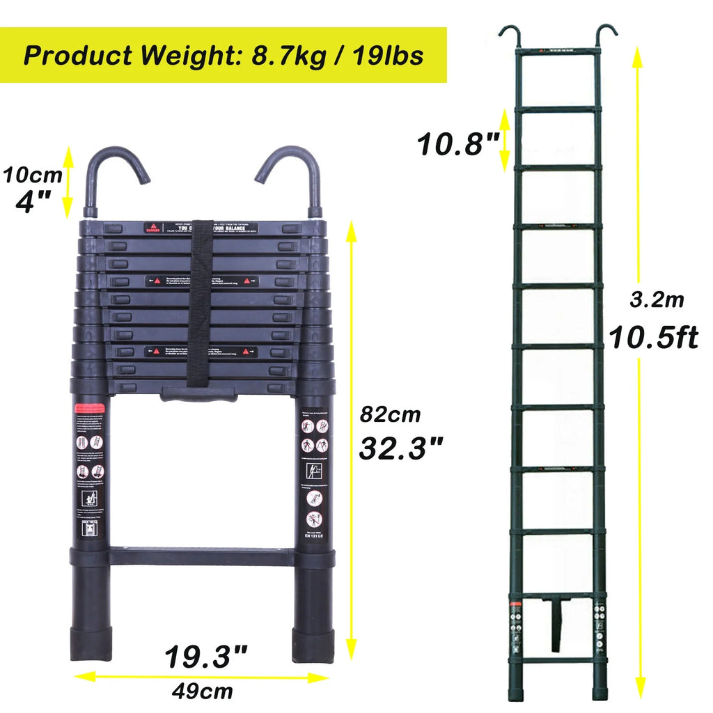 10.5ft Aluminum Extension Ladder with Anti-Slip Rubber Feet P12383