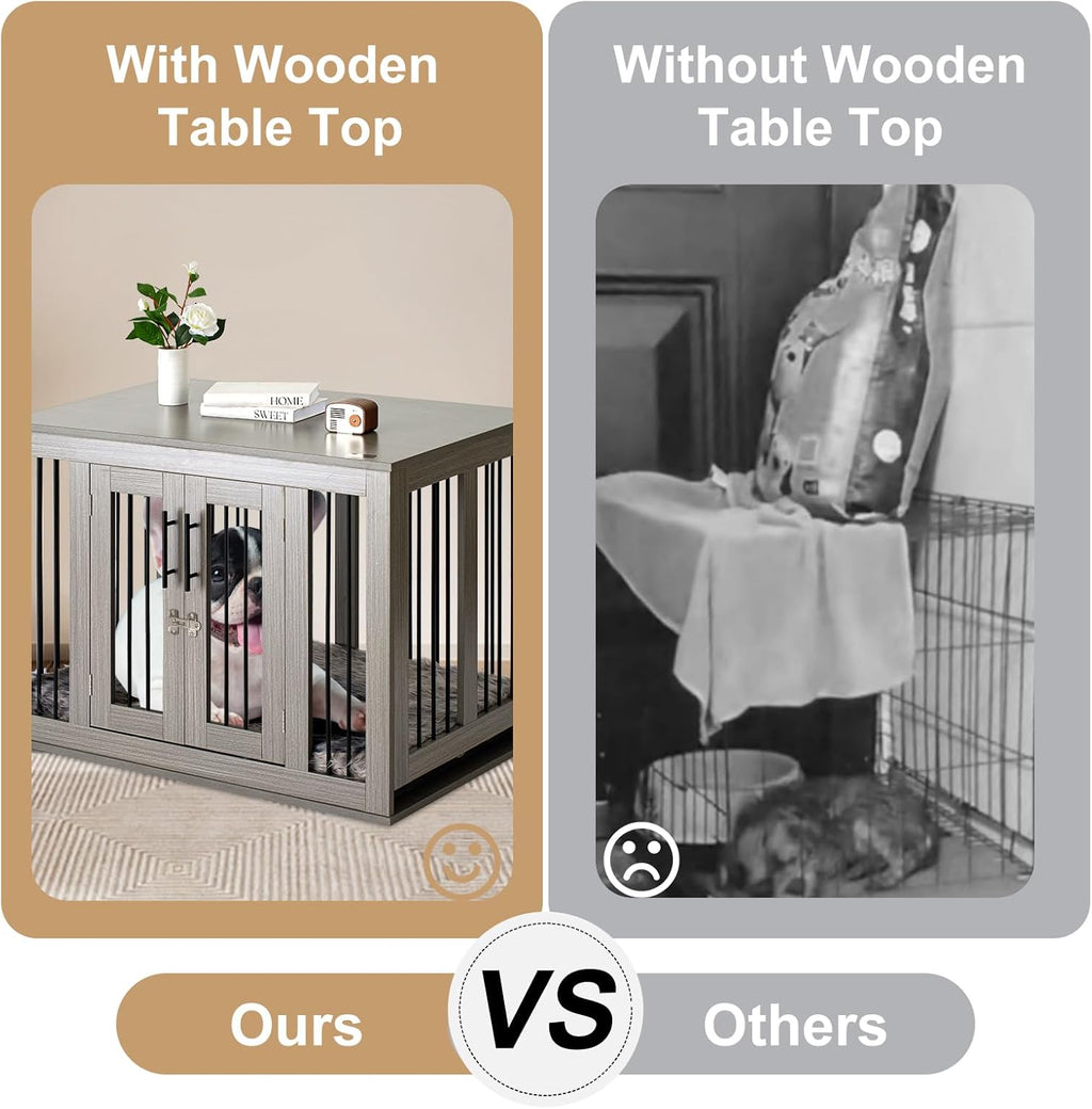 Medium Wooden Dog Crate with Waterproof Machine Washable Dog Bed H944427
