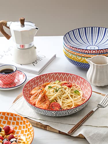 Porcelain 26 Ounce Pasta Bowls Set of 6, Vintage Blue R9239