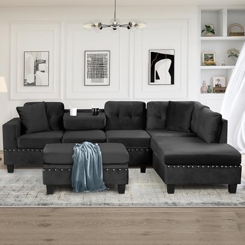 Modern L Shaped Polyester Sectional Sofa with Storage Ottoman Z623