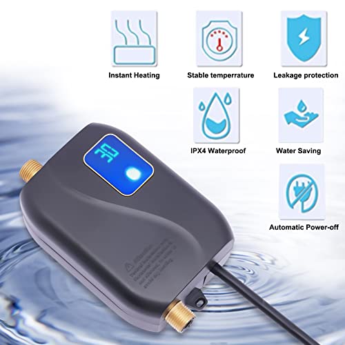 Small Electric Tankless Water Heater 110v 3000w On-Demand Instant Hot Water Heater 4.6x2.8x6.3in IPX4 Waterproof R602
