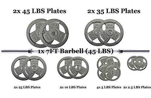 300-Pound Olympic Weight Set with 7FT Olympic Barbell and Cast Iron Plates J220367