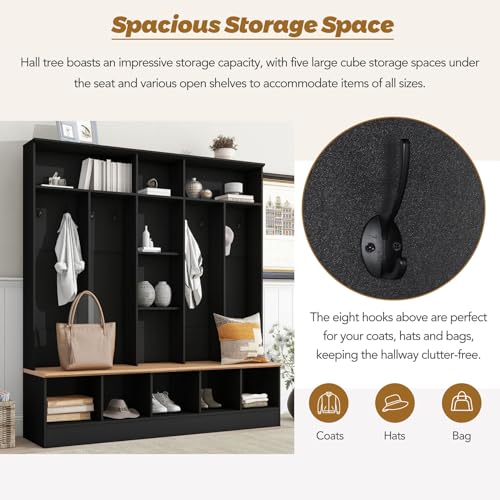 White Hall Tree with Shoe Storage Bench and Coat Rack L4162