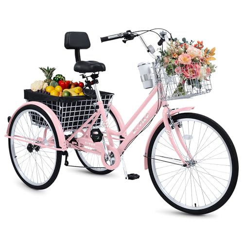 26 Inch 7 Speed Adult Tricycle with Backrest and Baskets A990941