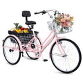 26 Inch 7 Speed Adult Tricycle with Backrest and Baskets A990941