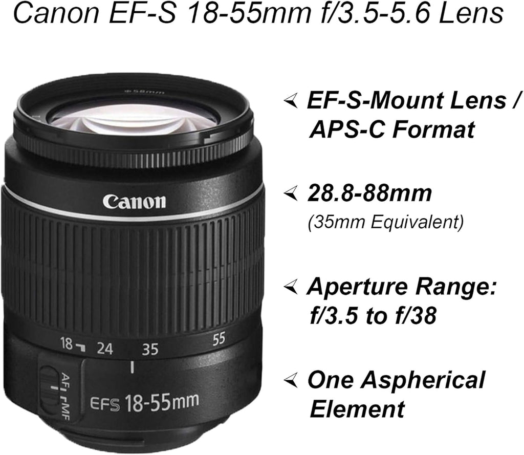 DSLR Camera with 18-55mm + 75-300mm Lenses, 128GB Memory Card, Tripod, Case, Wideangle Lenses (Renewed) C4557