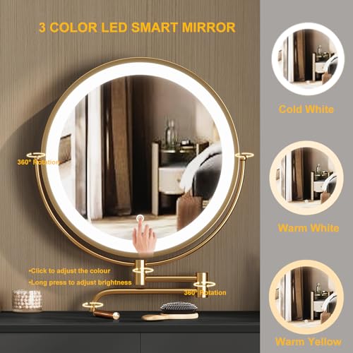 Black 31.5in Vanity Desk Set with 360° Rotating Mirror and Lights, 2 Drawers, Stool M352738