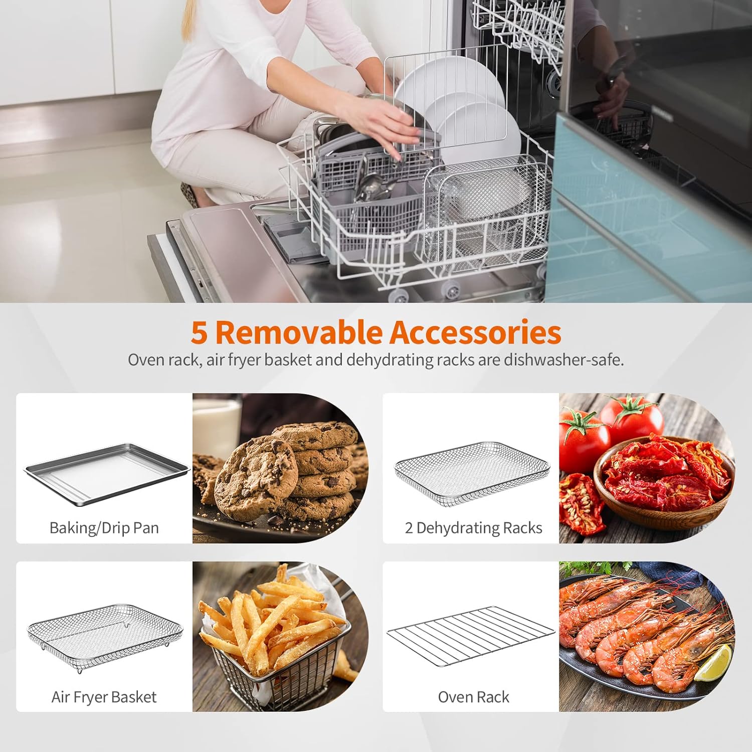 21 QT Air Fryer Toaster Oven Combo with 8 Preset Functions, Silver A1789