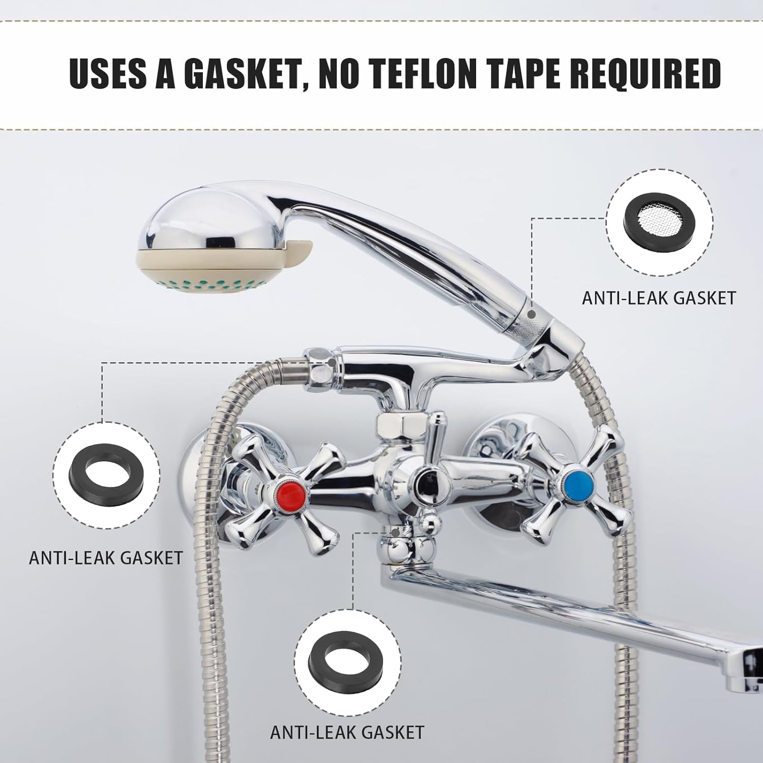 20pcs Shower Head Filter Gasket, 2 Types Faucet Washers, 10 Rubber Washers, 10 O-Ring Stainless Steel Water Hose Gasket T175