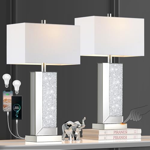 White Fabric Shade Table Lamp Set of 2 N758