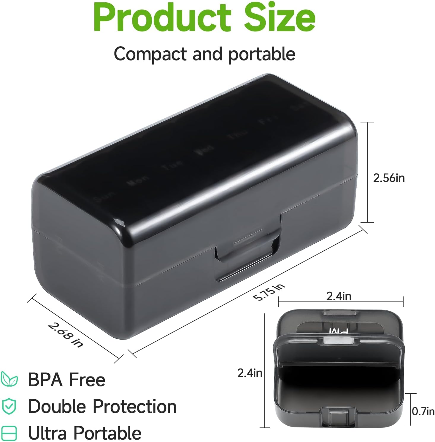 Black Weekly Pill Organizer 7 Day N278