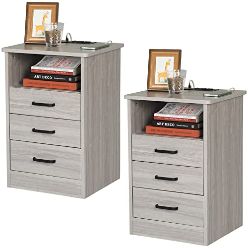 Grey Nightstands Set of 2 with Drawers Y504
