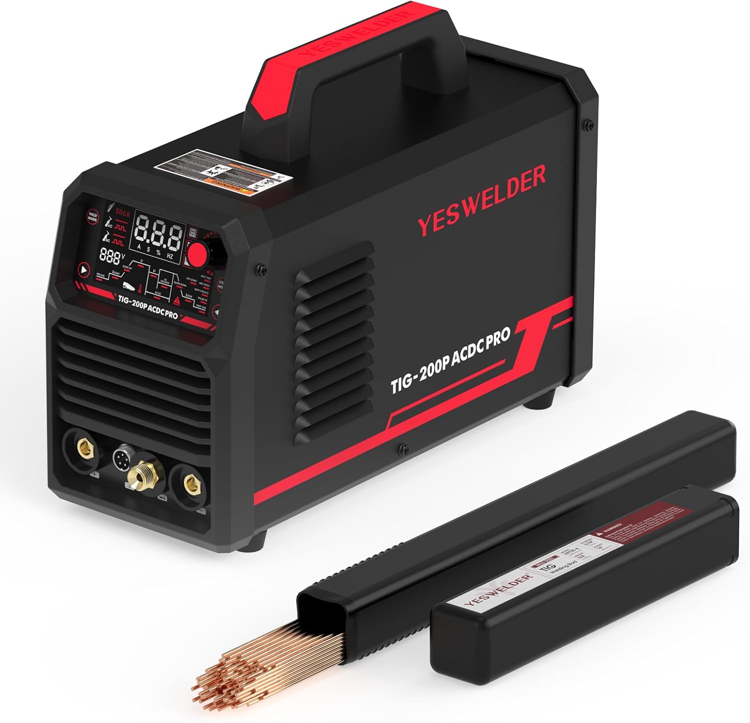200A AC/DC Pulse Digital Inverter TIG/STICK Welder with ER70S-6 3/32"x16" 5LB Welding Rod L8708