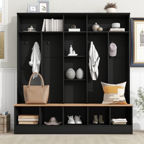 White Hall Tree with Shoe Storage Bench and Coat Rack L4162