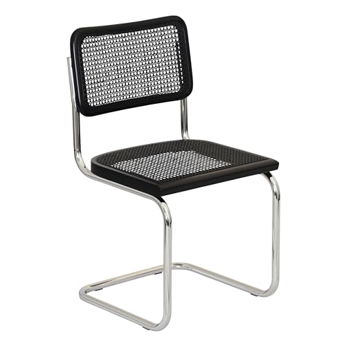 Walnut Wood & Natural Cane Cantilever Side Chair with Chrome Steel Frame J2082