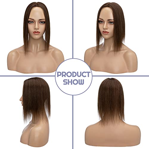 100% Real Human Hair Toppers Silk Base Clip in Hair Toppers 6 inch 27g Medium Brown L944458
