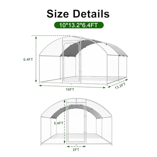 Large Metal Chicken Coop with Roosting Perch Walk-in Poultry Cage Waterproof Cover (10' L x 13.2' W x 6.4' H) U77389