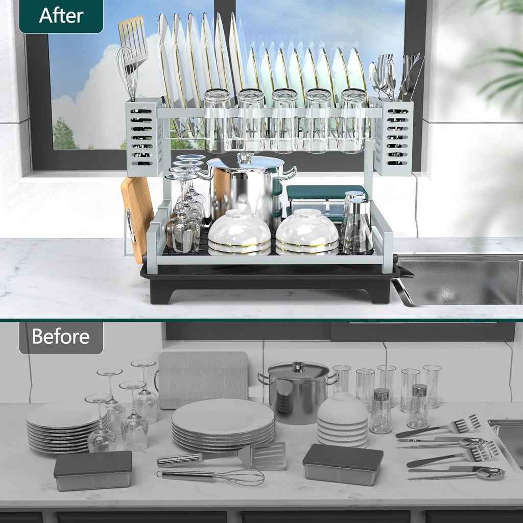 2 Tier Stainless Steel Dish Drying Rack with Drainboard S792201