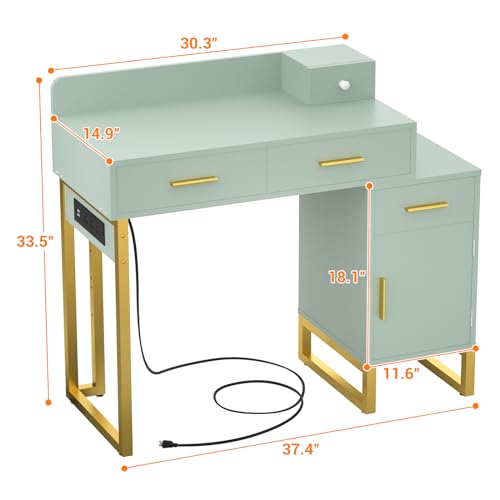 Black Vanity Desk with 4 Storage Drawers and Charging Station H59812