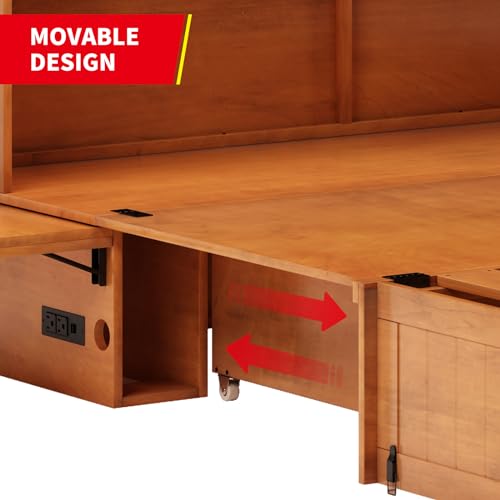 Queen Size Murphy Bed with Charging Station, Folding Foam Mattress (Cherry) K268099
