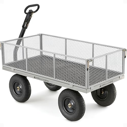 Gray Steel Utility Wagon with Removable Side Panels, 1000 lb Capacity, All-Terrain Wheels R118