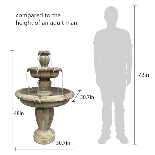 3-Tiers Concrete Water Fountain with Submersible Electric Pump N8129