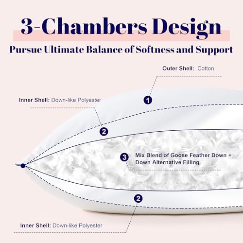 King Size 2 Pack Goose Feather and Down Bed Pillow, 20x36 Inches V380