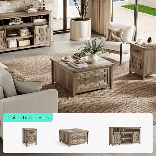 Light Brown 31.5" Square Coffee Table with Hinged Lift Top O6923