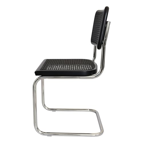 Walnut Wood & Natural Cane Cantilever Side Chair with Chrome Steel Frame J2082