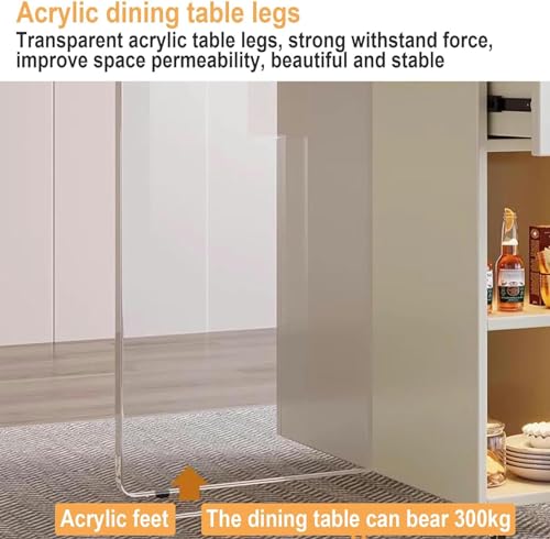 Folding Dining Table with Storage Rack, Drawers, Acrylic Table Legs and Slate Tabletop, 1.5M U786477
