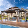 14'x20' Hardtop Gazebo Double Roof Galvanized Steel Canopy Aluminum Frame with Netting and Curtains W42973