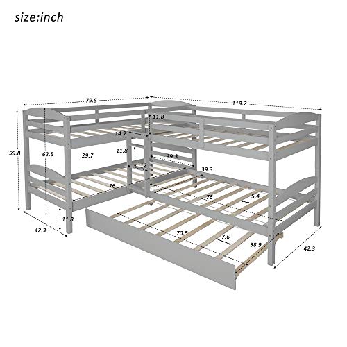 Twin-Over-Twin-Over-Twin-Over-Twin L Shaped Bunk Bed with Trundle N5775