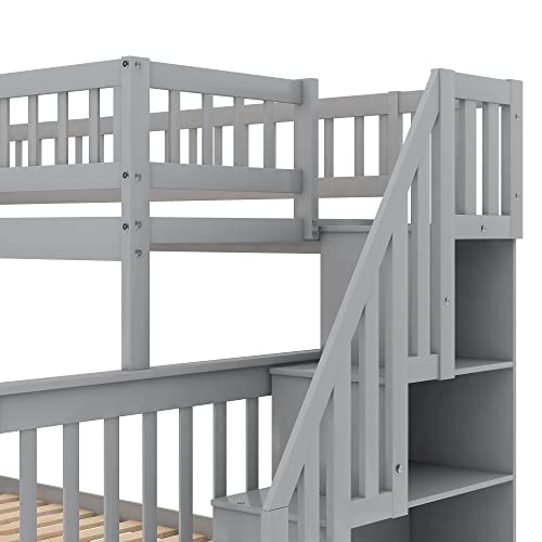 Twin Over Twin/Full Bunk Bed with Twin Size Trundle and Drawers, Solid Wood K270801